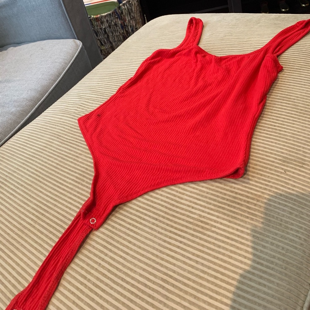 garage red ribbed bodysuit